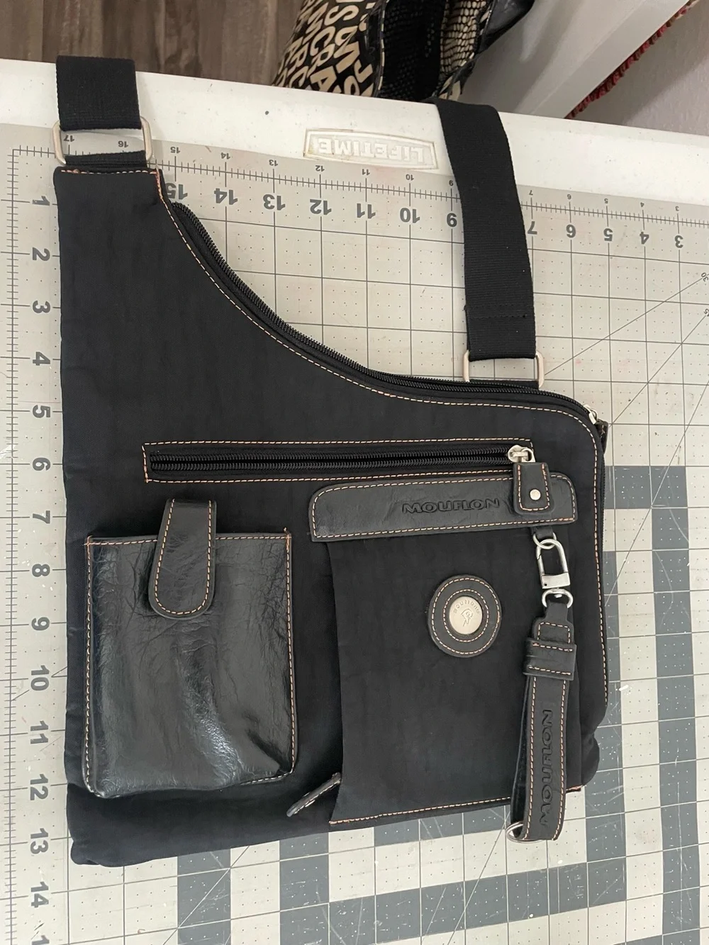 Mouflan Black Crossbody Messenger Bag